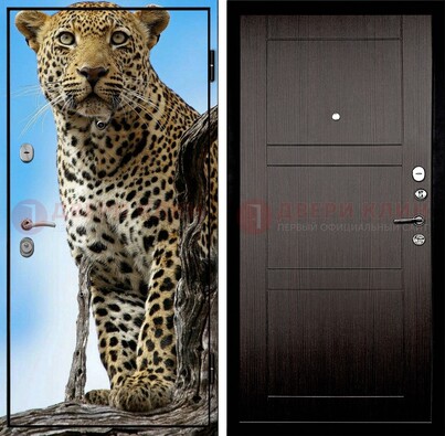 Железная дверь с рисунком гепарда снаружи ДФ-27 в Реутове