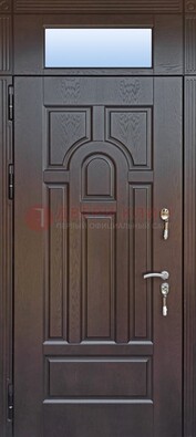 Железная дверь с фрамугой в коричневом цвете ДФГ-22 в Реутове