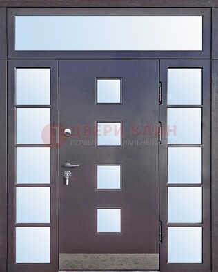 Современная железная дверь со стеклом и фрамугами ДФГ-4 в Реутове