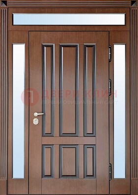 Железная дверь со стеклом и фрамугами в коричневом цвете ДФГ-8 в Реутове