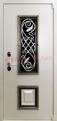 Белая стальная дверь с ковкой со стеклопакетом и МДФ ДК-30 в Реутове