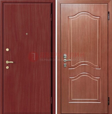 Красная металлическая дверь с ламинатом МДФ внутри ДЛ-8 в Реутове