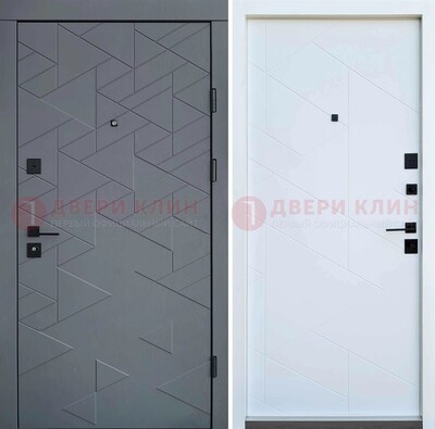 Серая металлическая дверь МДФ с узором  ДМ-224 в Реутове