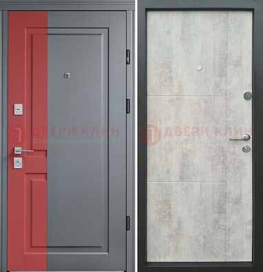 Серая с красной полосой металлическая дверь МДФ ДМ-245 в Реутове
