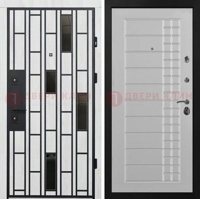 Белая с черными элементами железная дверь МДФ ДМ-282 в Реутове