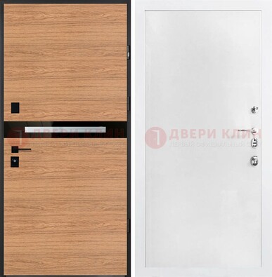 Железная коричневая дверь с МДФ в белом цвете ДМ-313 в Реутове