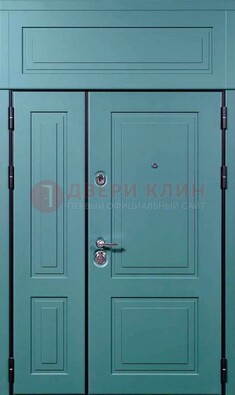 Синяя металлическая дверь с МДФ и верхней фрамугой ДМ-339 в Реутове