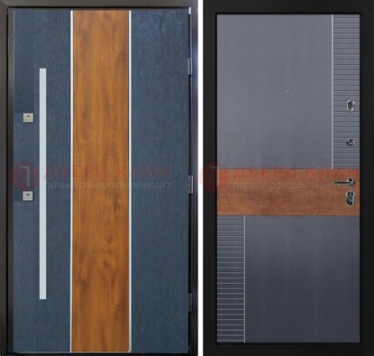 Темная металлическая дверь МДФ со вставками ДМ-411 в Реутове