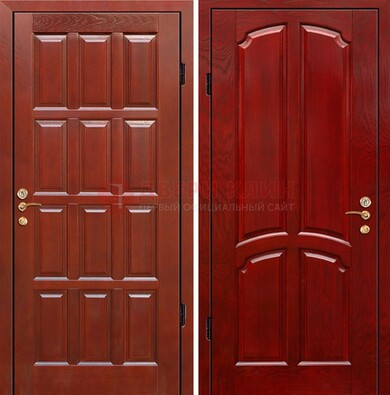 Красная металлическая дверь с массивом дуба ДМД-15 в Реутове