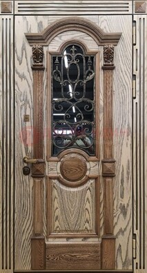 Железная дверь с массивом дуба со стеклом и ковкой ДМД-47 в Реутове