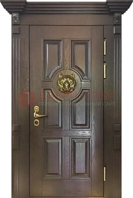 Коричневая металлическая дверь с массивом дуба ДМД-50 в Реутове