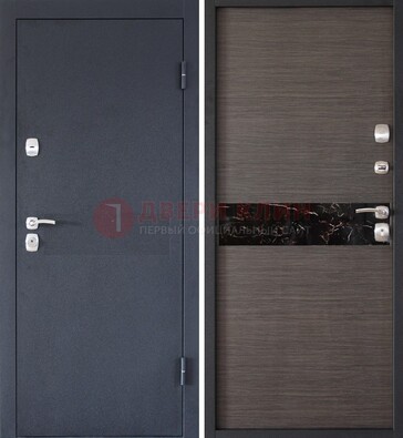 Черная железная дверь с порошковым напылением МДФ внутри ДП-114 в Реутове