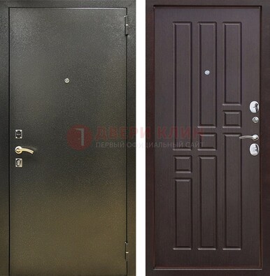 Входная темно-серая дверь с порошковым напылением и коричневой МДФ ДП-301 в Реутове