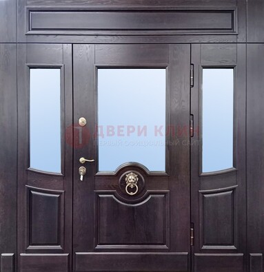 Филенчатая металлическая дверь с панелью МДФ и стеклом ДПР-102 в Реутове