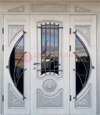 Большая парадная дверь Винорит со стеклом и ковкой ДПР-108 в Реутове