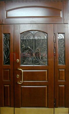 Стальная парадная дверь со вставками из стекла и ковки ДПР-30 в коттедж в Реутове