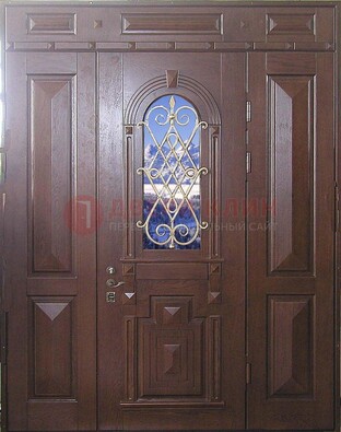 Стальная парадная дверь со стеклом и ковкой ДПР-4 для коттеджа в Реутове