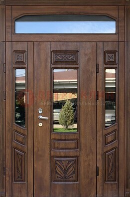 Парадная стальная дверь Винорит со стеклом и резьбой ДПР-97 в Реутове