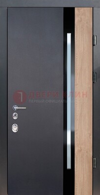 Черная металлическая дверь МДФ со стеклом ДС-14 в Реутове