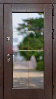 Коричневая стальная дверь со стеклом ДС-19 в Реутове