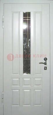 Белая металлическая дверь со стеклом ДС-1 в загородный дом в Реутове