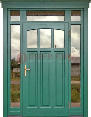 Зеленая металлическая дверь МДФ со стеклом ДС-43 в Реутове