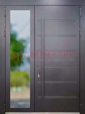 Чёрная двухстворчатая металлическая дверь со стеклом ДС-60 в Реутове