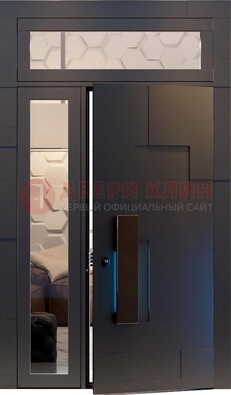 Чёрная двухстворчатая металлическая дверь со стеклом ДС-64 в Реутове