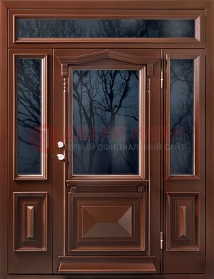 Коричневая металлическая дверь со стеклом ДС-67 в Реутове