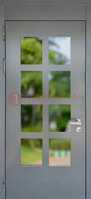 Серая металлическая дверь со стеклом ДС-78 в Реутове