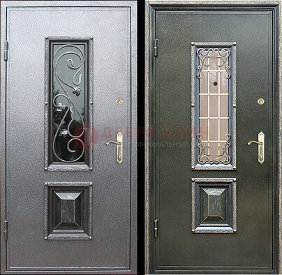 Звукоизоляционная металлическая дверь со стеклом и ковкой ДСК-12 в Реутове