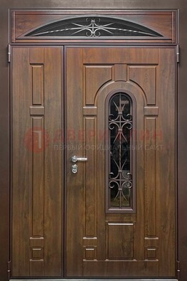 Большая металлическая дверь со стеклом и ковкой ДСК-145 в Реутове