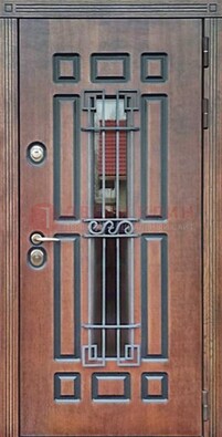 Входная железная дверь винорит со стеклом и ковкой ДСК-183 в Реутове