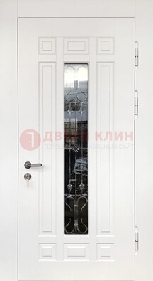 Белая стальная дверь винорит со стеклом и ковкой ДСК-191 в Реутове