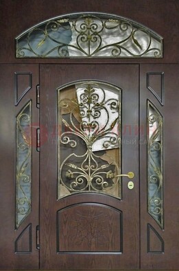 Входная дверь Винорит со стеклом и ковкой и фрамугами ДСК-213 в Реутове