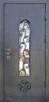 Темная стальная дверь Порошок со стеклом и ковкой ДСК-217 в Реутове