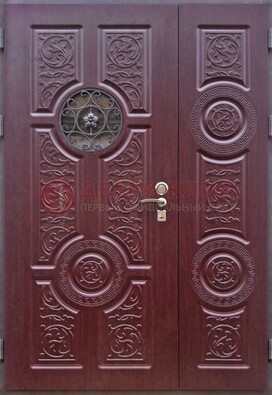Красная железная дверь Винорит со стеклом и ковкой ДСК-235 в Реутове