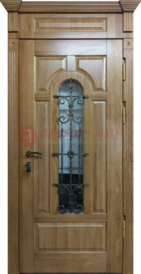 Металлическая дверь массив со стеклом и ковкой для дома ДСК-246 в Реутове