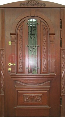 Узорная железная дверь массив со стеклом и ковкой ДСК-247 в Реутове