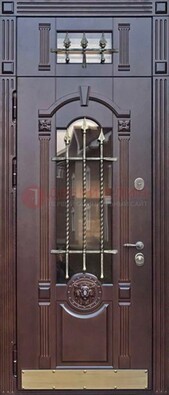 Металлическая дверь массив со стеклом и ковкой с фрамугой ДСК-249 в Реутове