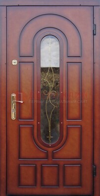 Яркая металлическая дверь Винорит со стеклом и ковкой ДСК-268 в Реутове