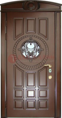 Шоколадная металлическая дверь Винорит со стеклом и ковкой ДСК-269 в Реутове