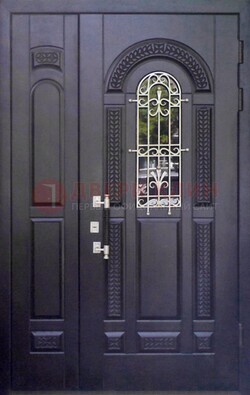 Входная дверь Винорит со стеклом и ковкой с узором ДСК-270 в Реутове