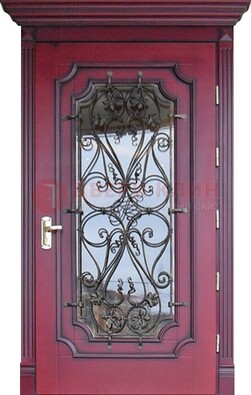 Красная стальная дверь Винорит со стеклом и ковкой ДСК-271 в Реутове