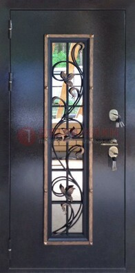 Железная дверь с порошковым напылением стеклом и ковкой ДСК-279 в Реутове