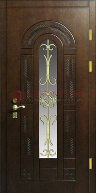 Дизайнерская металлическая дверь со стеклом и ковкой ДСК-50 в Реутове