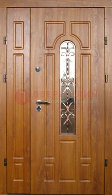 Стальная дверь со стеклом и цветной ковкой ДСК-78 для панельного дома в Реутове