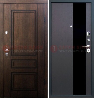 Входная дверь Итальянский орех с МДФ с черным стеклом ДМ-1199 в Реутове