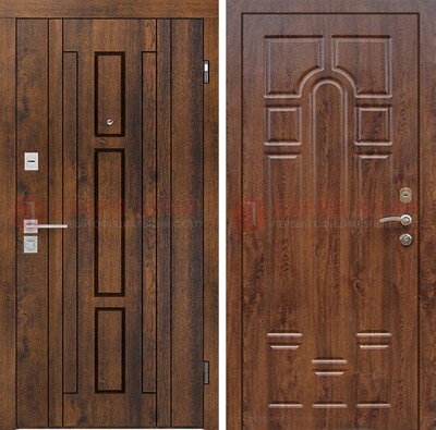 Стальная коричневая дверь с МДФ и коричневой МДФ внутри ДМ-1388 в Реутове