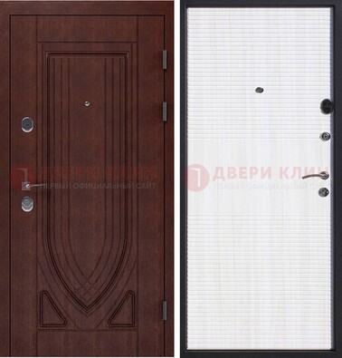 Уличная темная филенчатая дверь с виноритом и МДФ Белый ясень ДВТ-141 в Реутове